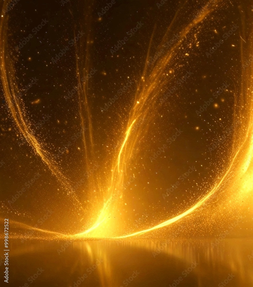Aufkleber a dynamic scene of golden particles swirling and dancing in a dark background, creating a sense of m