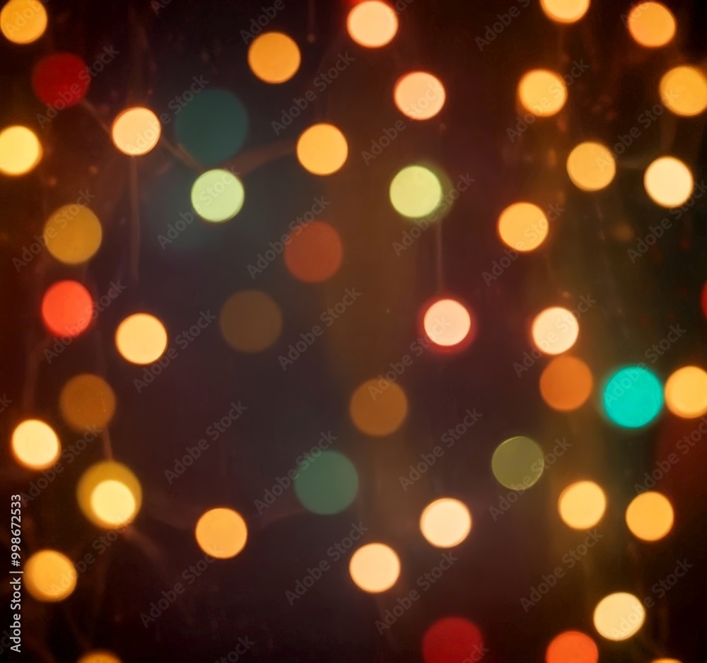 Poster A close-up view background of multicolored lights, with a focus on the center of the where the lights are brightest and the background is dark