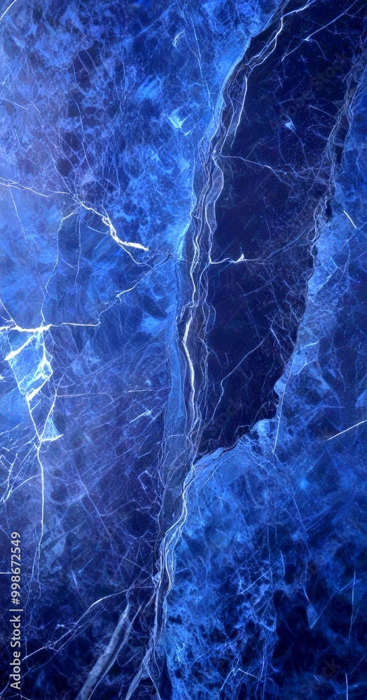 Poster a close-up view dark blue marble surface with visible cracks and lines, creating a textured and intricate pattern