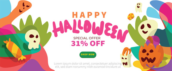 Chilling Monsters Halloween concept. abstract geometric liquid form. monster halloween with hand drawn banner template vector illustration.