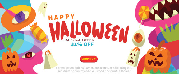 Terrifying Monster Horde concept. abstract geometric liquid form. monster halloween with hand drawn banner template vector illustration.