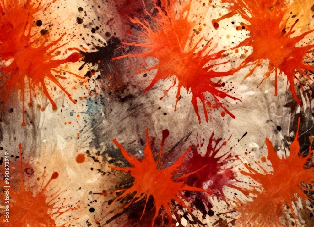 Aufkleber a vibrant abstract painting with splashes of orange, red, and brown, creating a dynamic and energeti