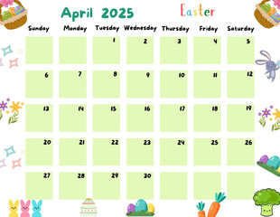 Calendar of April  2025 for Kid and childern so cute Green Color