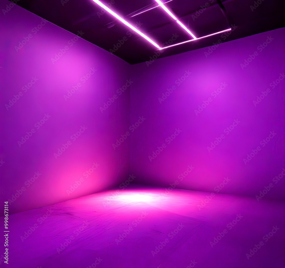 Poster a dimly lit room with a purple wall and a single light source in the corner, creating a minimalist and serene atmosphere