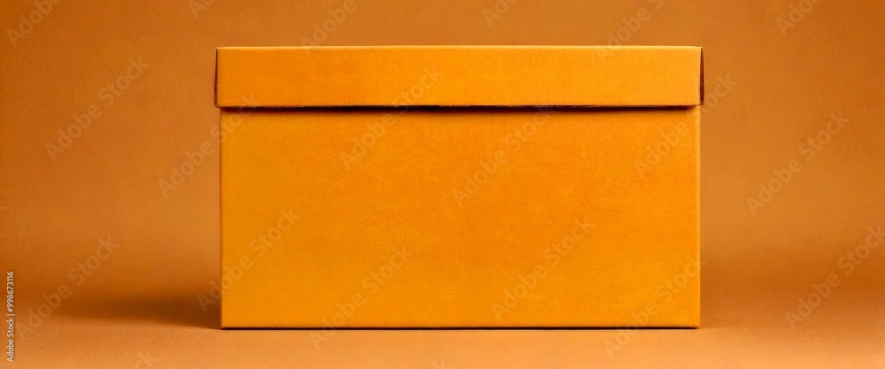 Poster a simple cardboard box with a flat top and a slightly curved bottom, set against a neutral brown bac