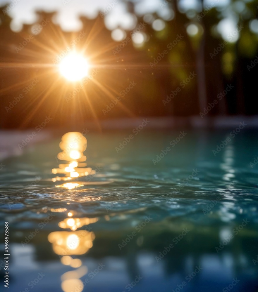 Poster the sun's rays shine through the water, creating a beautiful reflection on the surface