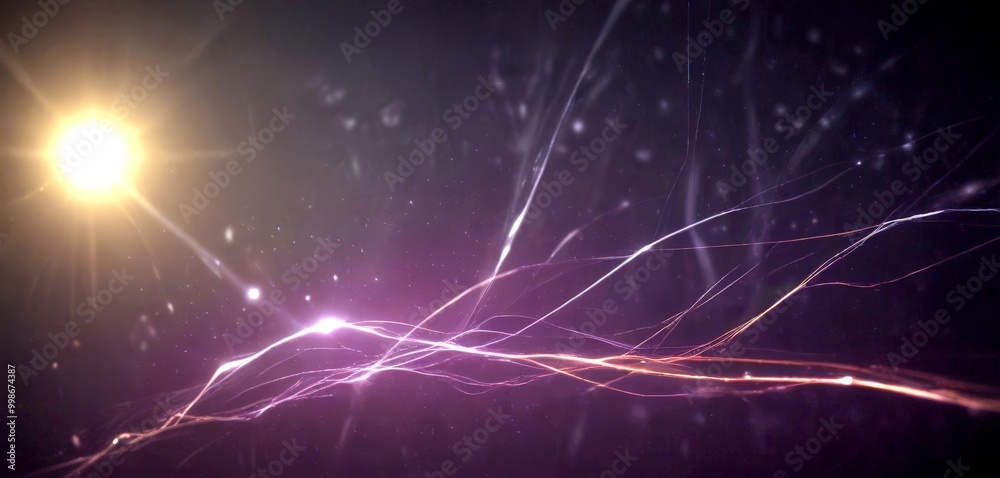 Poster a dynamic scene of light and energy, with a bright sun casting a radiant glow on the left side, and 