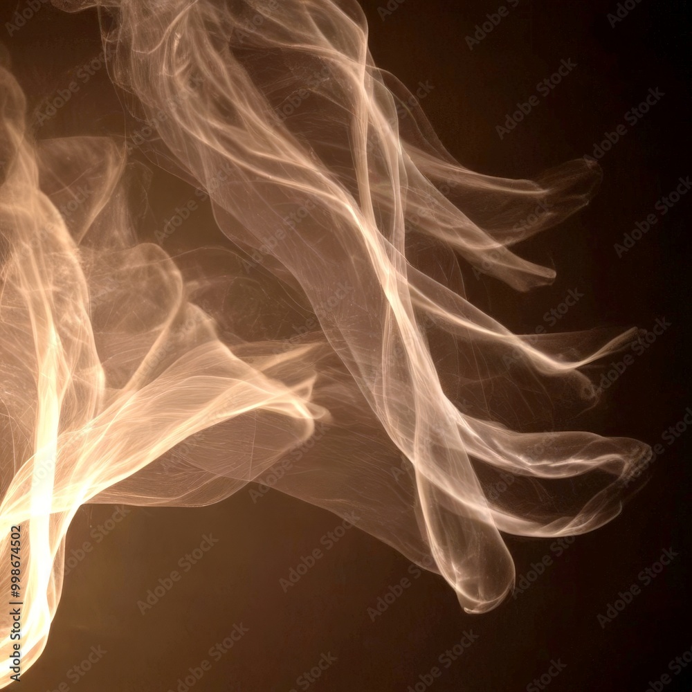 Poster a close-up view swirling, ethereal smoke pattern against a dark background