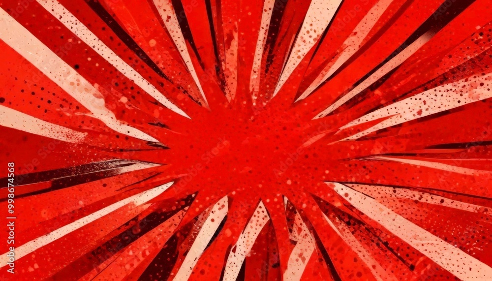 Poster a vibrant abstract design with red and white lines radiating outwards, creating a dynamic and energetic visual effect