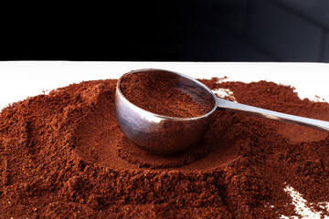 Spoon in coffee powder.