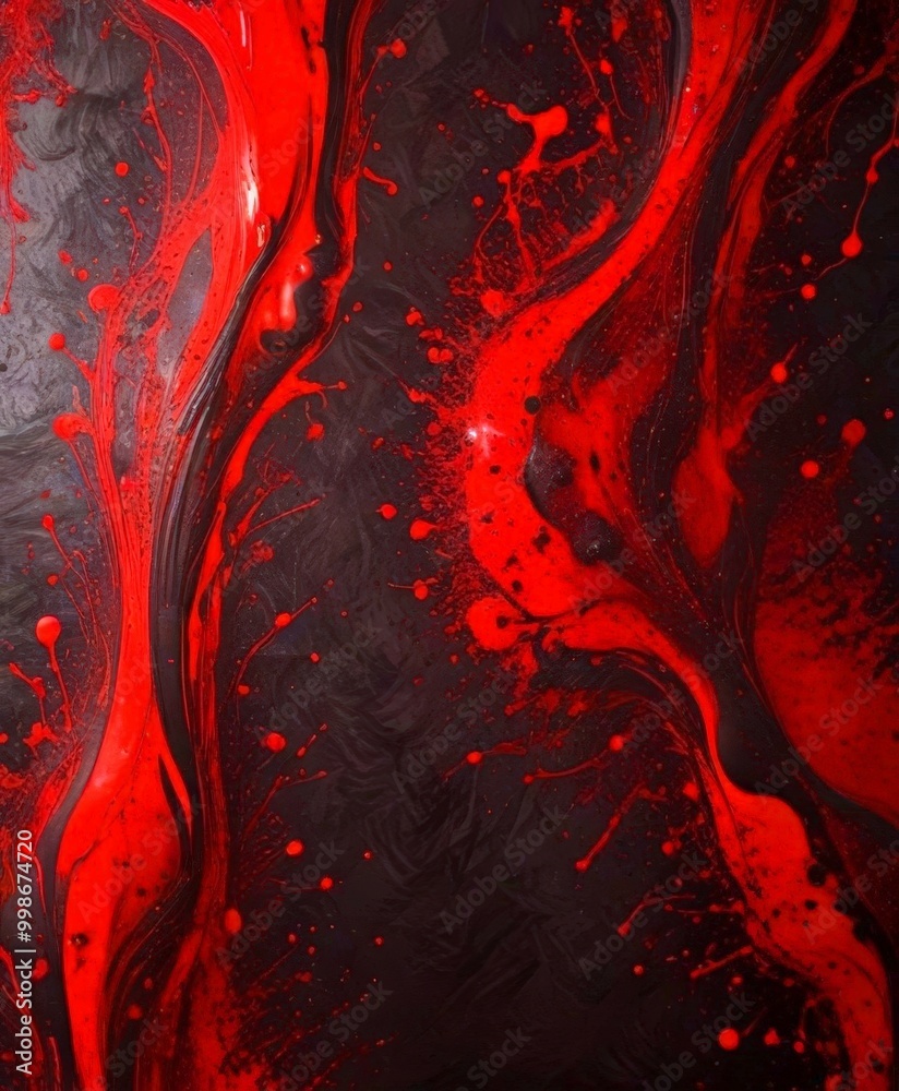 Poster a striking abstract composition of red and black paint splatters and streaks, creating a dynamic and