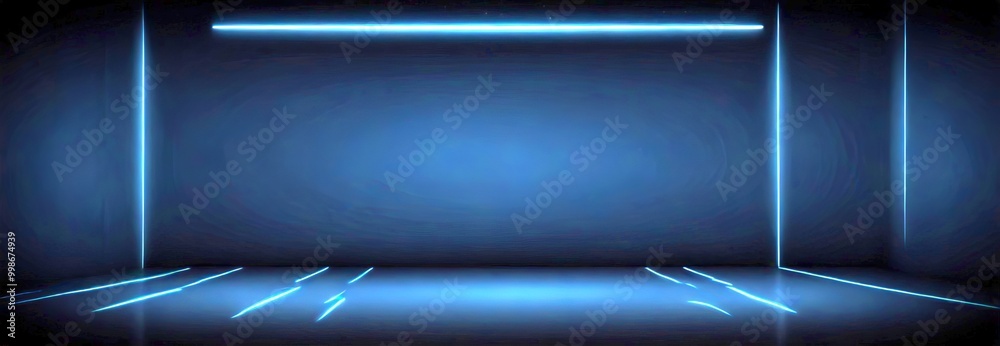 Poster A dark room with a glowing blue line running across the center, creating a sense of depth and perspective