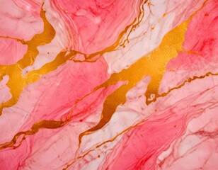 Fototapeta premium a marble surface with a pink and white marble pattern, featuring gold accents that create a striking contrast