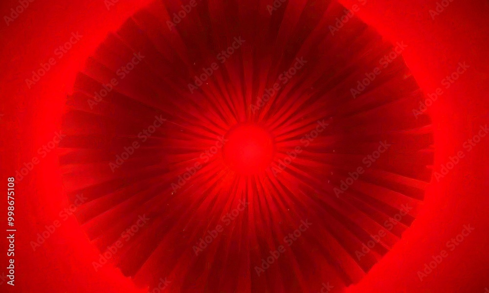 Poster a circular pattern with radiating lines, creating a striking red and black effect The central focus is a large, bright red circle surrounded by smaller, darker red