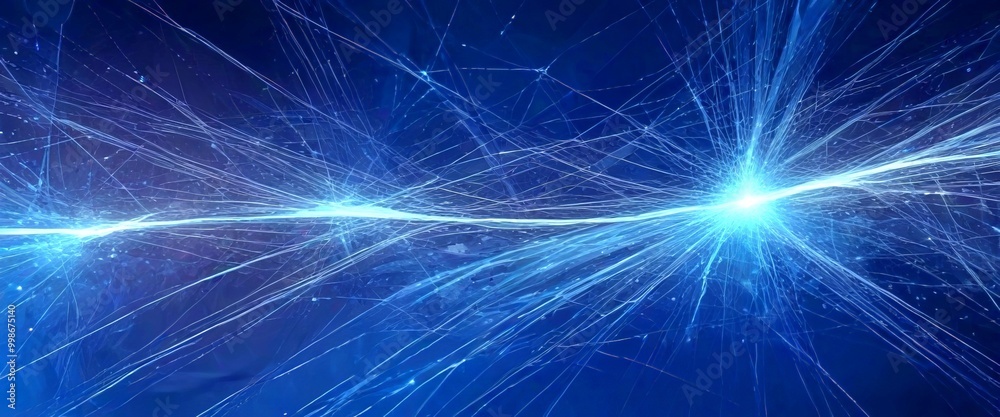 Aufkleber a complex network of interconnected lines and points, resembling a web or a network of energy lines, against a dark blue background The lines and points vary in size