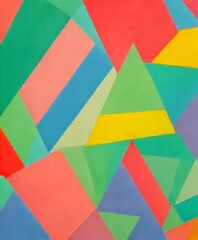 a vibrant abstract composition featuring overlapping geometric shapes in pastel colors, creating a visually striking and dynamic pattern