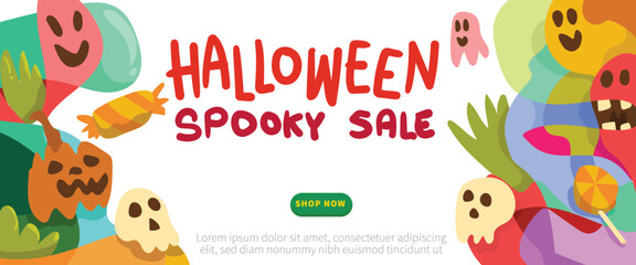 Funny Monsters for a Spooky Halloween concept. abstract geometric liquid form. monster halloween with hand drawn banner template vector illustration.