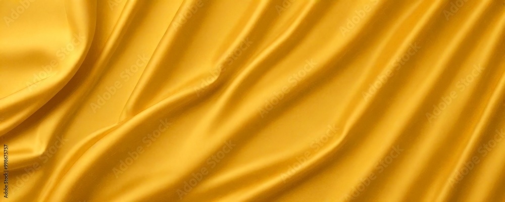 Poster a close-up view shiny, golden fabric with a smooth, flowing texture