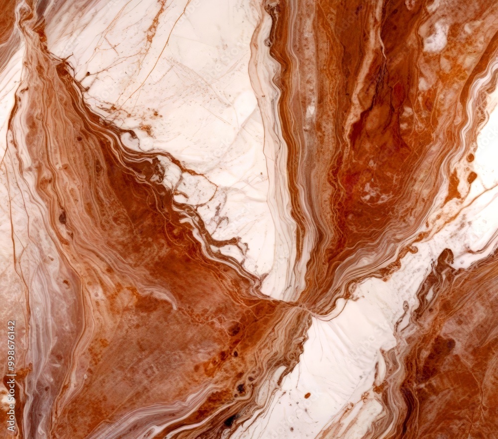 Poster a close-up view marble surface with a swirling pattern of light and dark brown hues, creating a sense of movement and depth