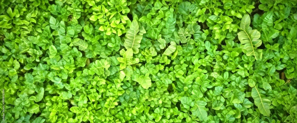 Poster a dense, lush carpet of green leaves fills the frame, creating a sense of depth and texture