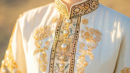Traditional kazakh embroidery on elegant women's clothing for cultural events