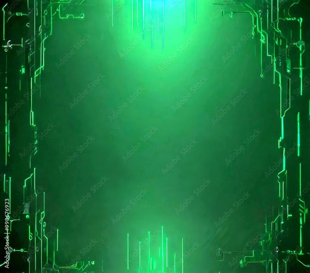 Fototapete a dark green background with a series of vertical lines and green lights, creating a futuristic and technological atmosphere