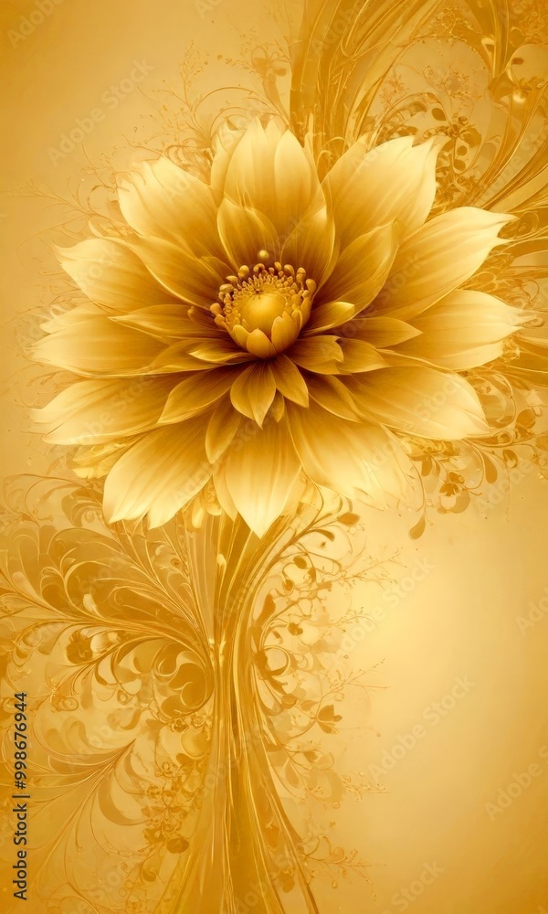 Poster a golden flower with a large center and delicate petals is the focal point of the , set against a go