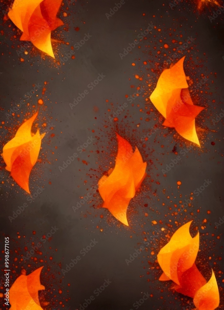 Aufkleber a dark background with abstract orange and red shapes resembling flames or fire, scattered across th