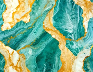 Obraz premium a close-up view marble surface with a swirling pattern of turquoise and gold hues