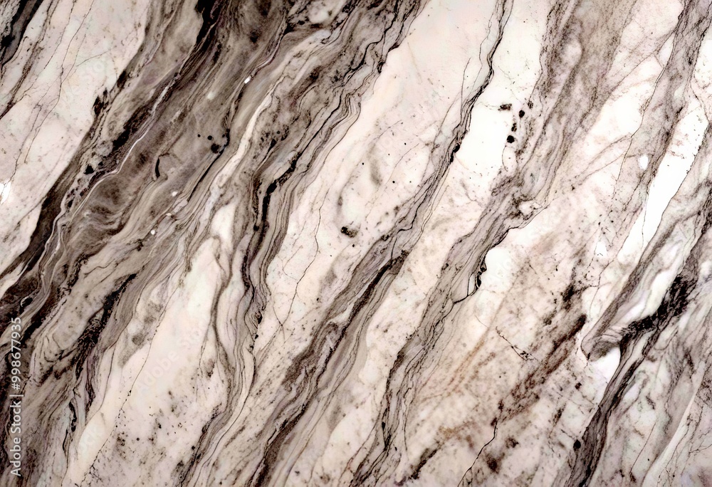 Poster a close-up view marble surface with a textured, striped pattern in shades of gray and white