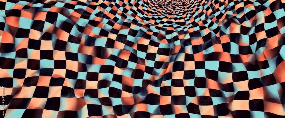 Aufkleber a vibrant, abstract pattern composed of overlapping checkerboard squares in a variety of warm colors