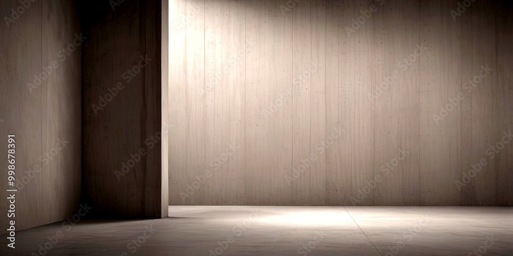 Aufkleber A minimalist room with a concrete wall and a light source on the right side, creating a sense of depth and space