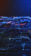 Futuristic digital geology terrain, digital data telemetry and engineer topography with contour lines. Render in Adobe After Effect.