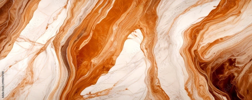 Poster a close-up view marble surface with a swirling pattern of light and dark brown hues, creating a sense of movement and depth