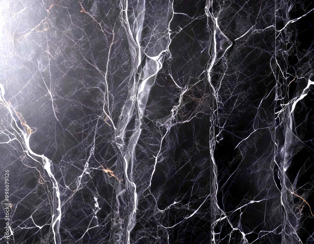 Poster a close-up view black marble surface with a distinctive pattern of white veins and cracks