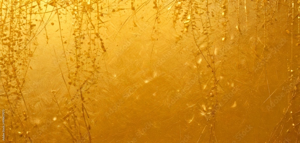 Poster a close-up view textured golden surface, with a pattern of small, thin branches or vines extending across the frame