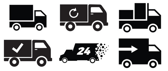Delivery Truck icon set. Express delivery trucks icons. Fast shipping truck. Free delivery 24 hours. Logistic trucking sign. eps 10