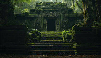 Ancient Temple Surrounded Lush Jungle Mystery
