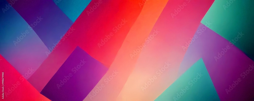 Poster a vibrant abstract composition of overlapping geometric shapes in various shades of pink, purple, bl