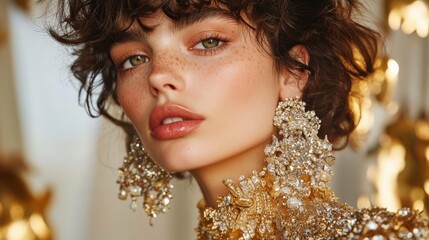 Fototapeta premium Bold sculptural jewelry with gold and gem accents for fashion statements