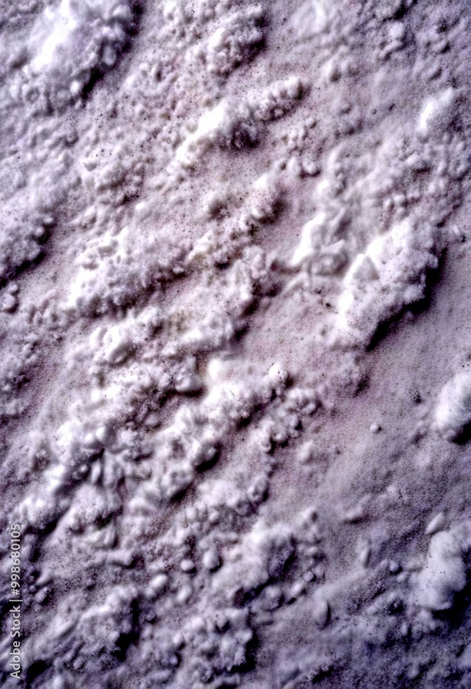 Poster A close-up view textured surface, possibly snow, with a light gray color and a slightly crumpled appearance