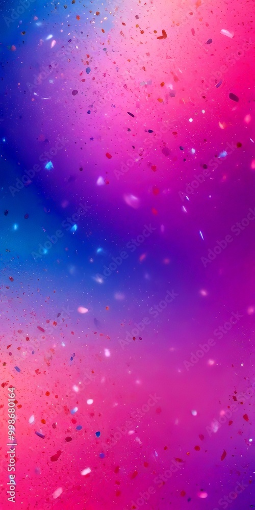 Aufkleber a gradient background transitioning from pink to purple, with scattered confetti-like particles in various sizes and colors