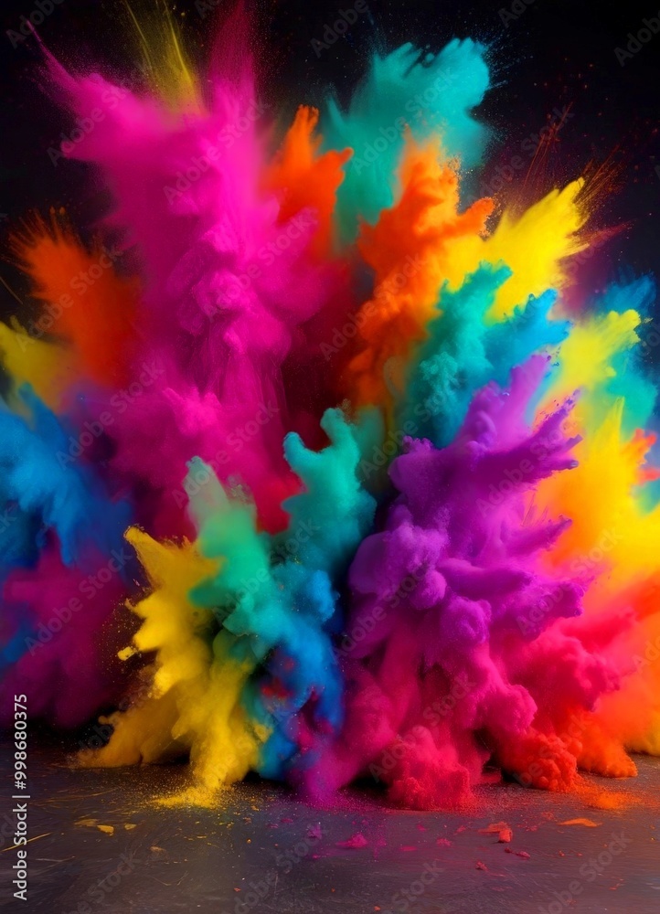 Poster a vibrant explosion of colorful powder fills the frame, creating a dynamic and visually striking sce