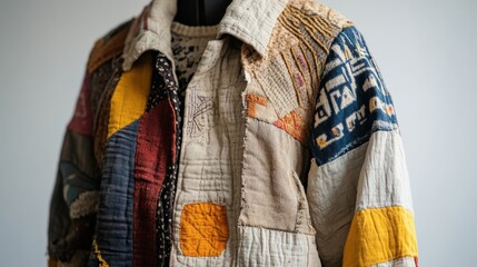 Creative upcycled clothing: patchwork jacket for sustainable fashion enthusiasts
