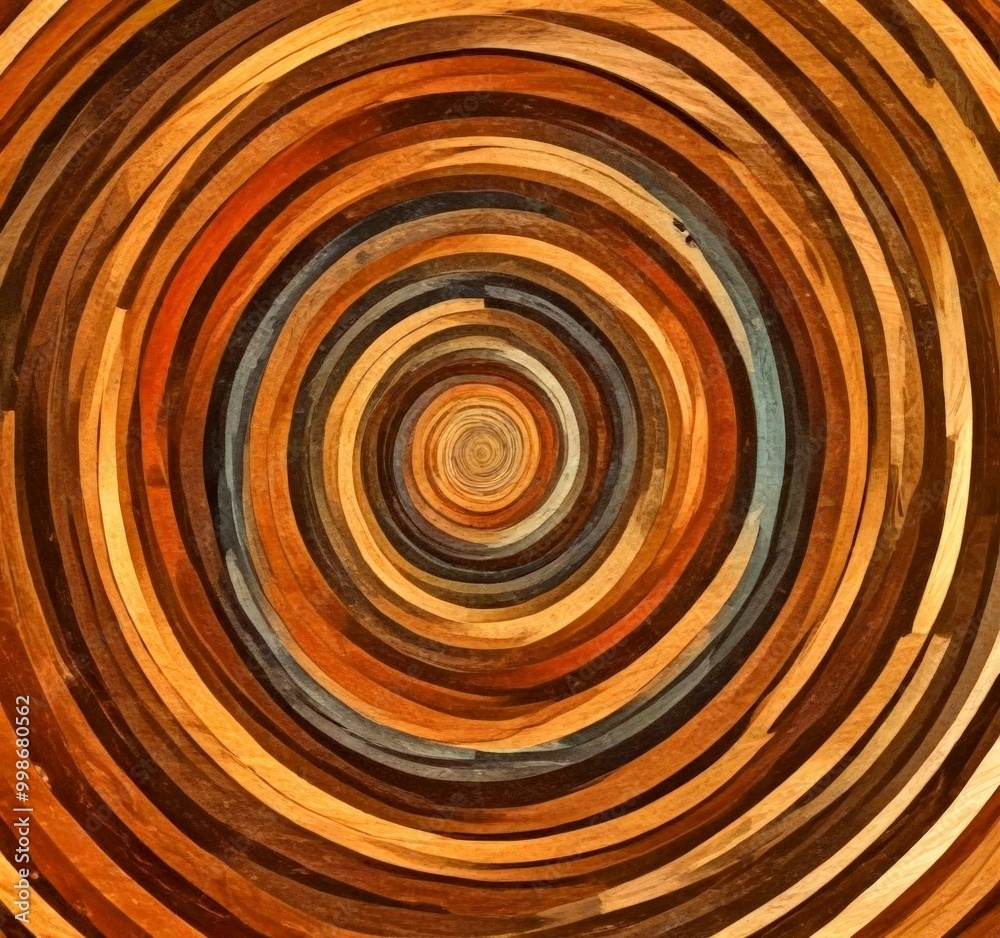 Poster a spiral pattern composed of wooden planks in various shades of brown, beige, and gray, creating a visually captivating and abstract design