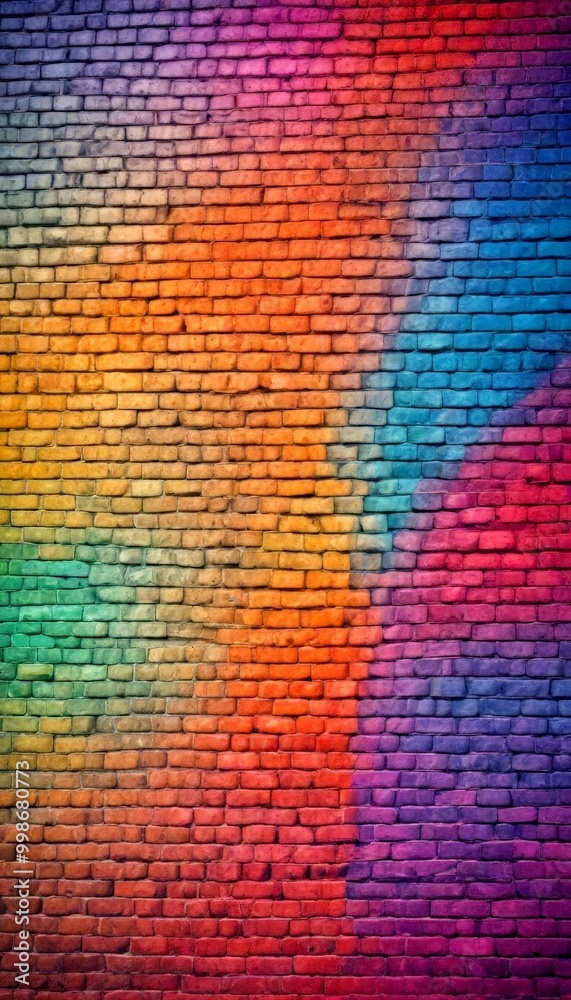 Aufkleber A vibrant rainbow-colored brick wall, with each brick displaying a different hue, creating a visually striking and colorful pattern