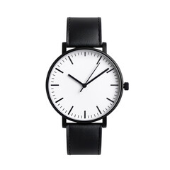 Minimalist black watch with white dial and leather strap