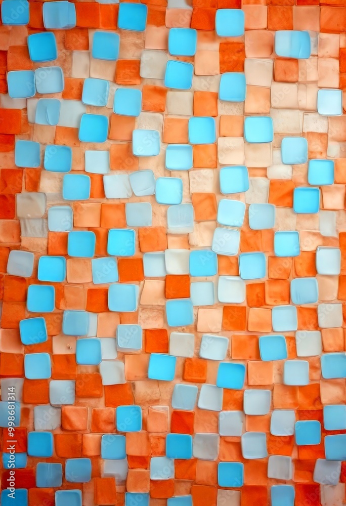 Aufkleber a mosaic pattern composed of small square tiles in various shades of blue and orange, arranged in a grid-like pattern