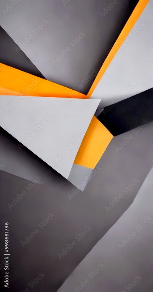 Poster a geometric abstract composition featuring overlapping gray and yellow triangles, creating a sense o