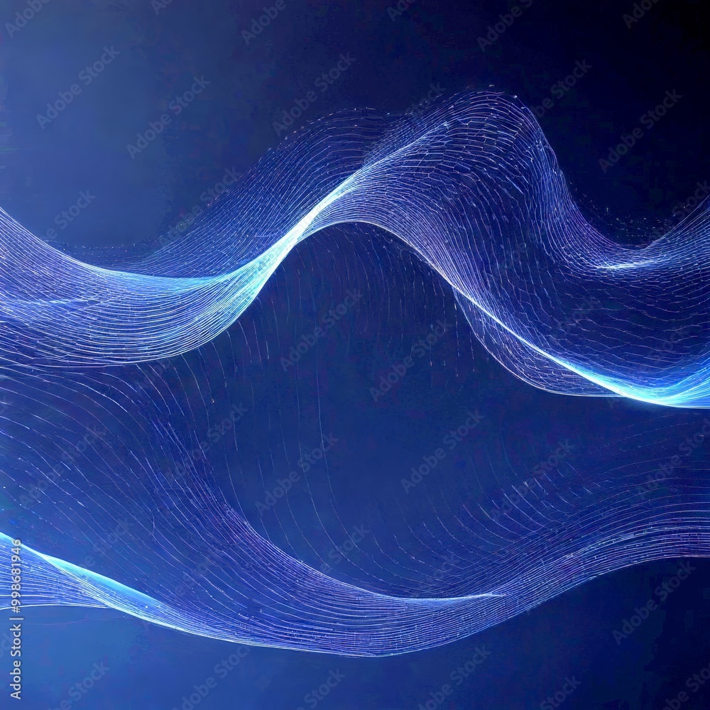 Poster abstract wave-like pattern in shades of blue and black